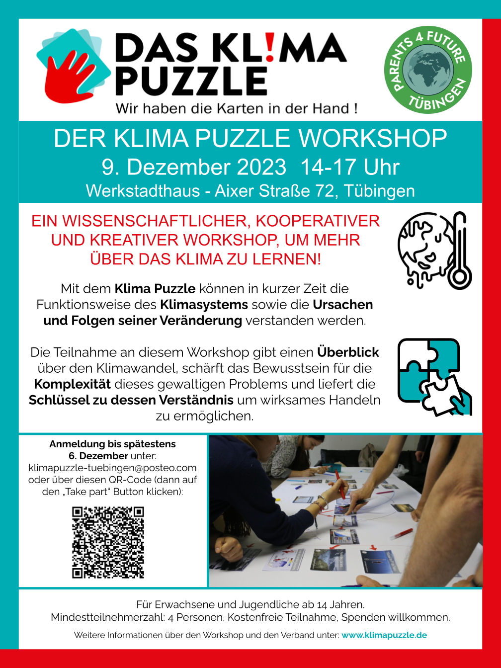 Einladung zum Klima Puzzle Workshop am 9.12. im Werkstadthaus Tübingen 