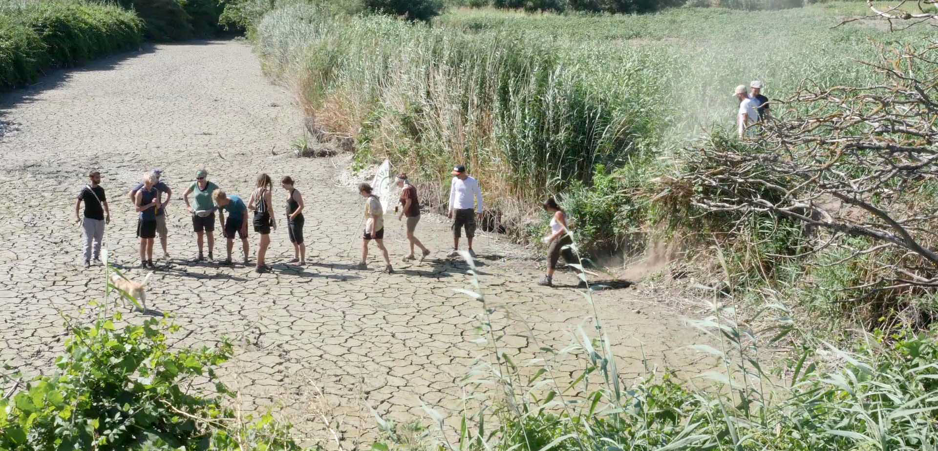 Die Gruppe trifft auf ein ausgetrocknetes Flussbett