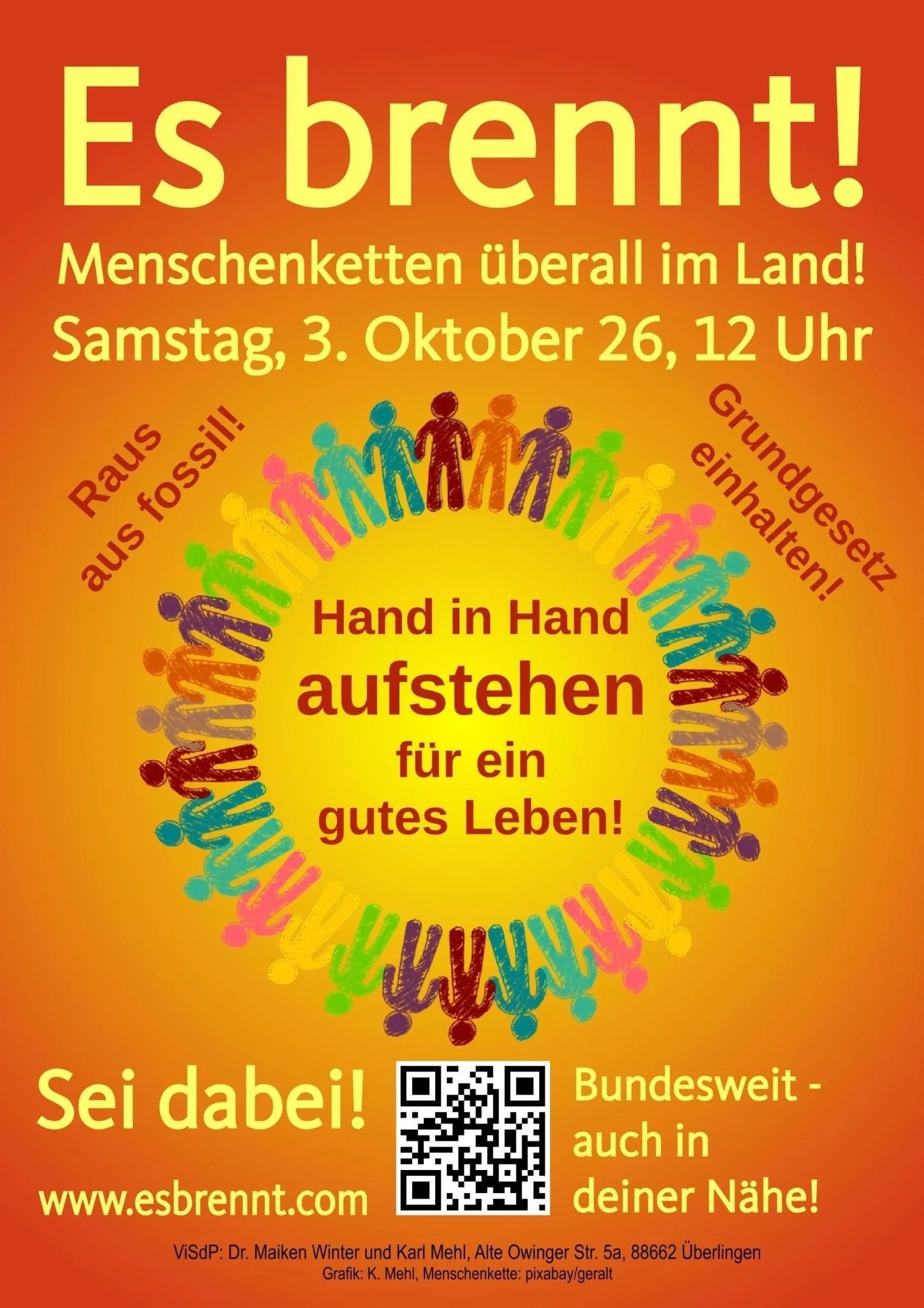 Aufrufplakat zur esbrennt Menschenkette