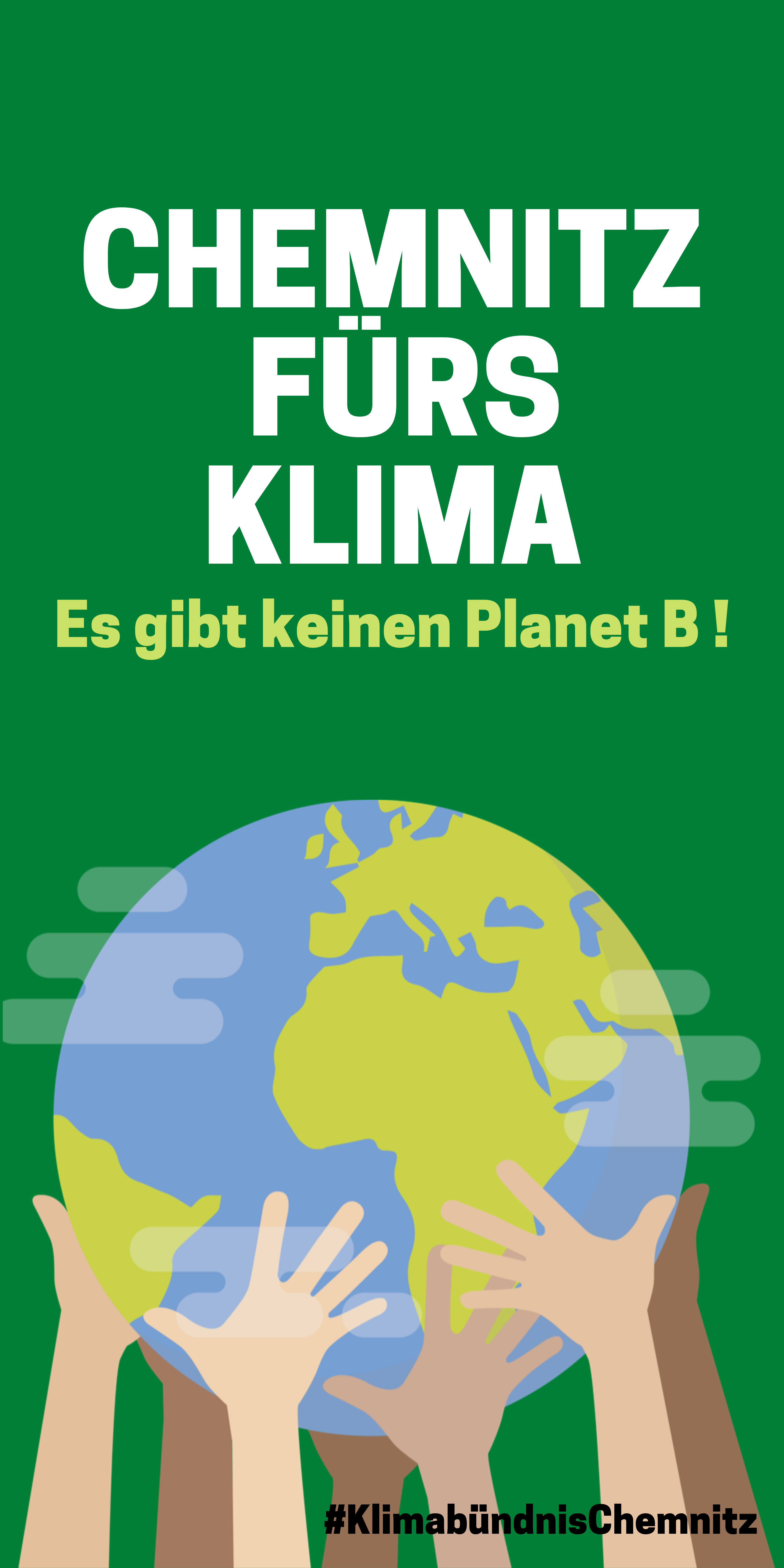 Klimabanner "Chemnitz fürs Klima" mit Weltkugel, gehalten von Händen diverser Hautfarben