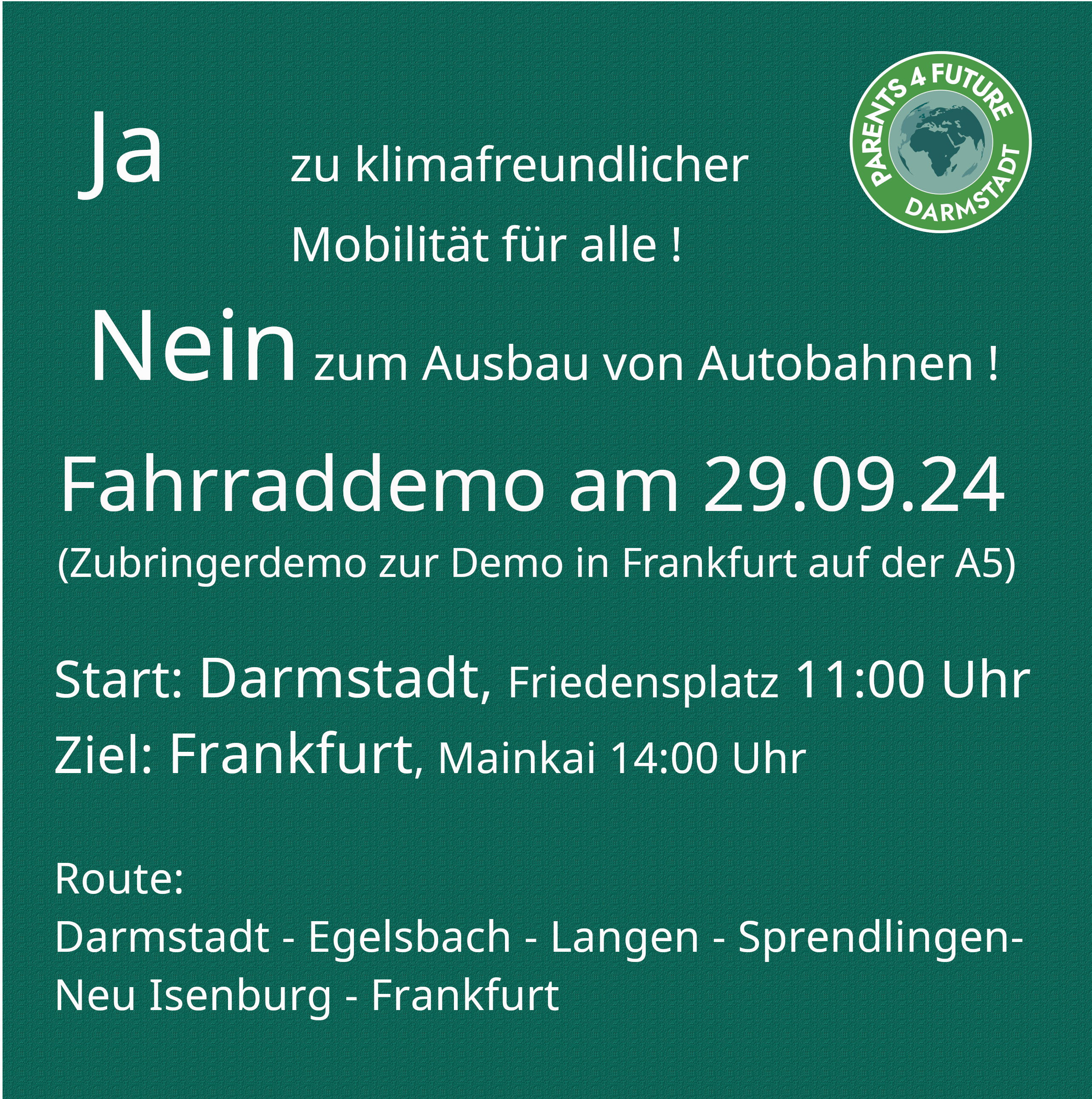 Fahrraddemo 11:00 Uhr Darmstadt Friedensplatz