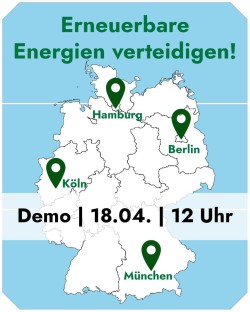 Energien verteidigen - Demo am 18.04.2026 in Berlin, Hamburg, Köln, München