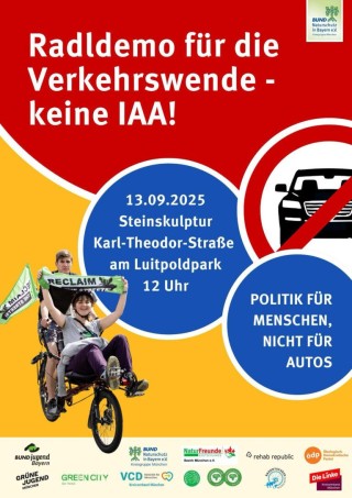 Radldemo  für die Verkehrswende 13.09.25 Karl-Theodor-Straße Luitpoldpark (München) um 12 Uhr